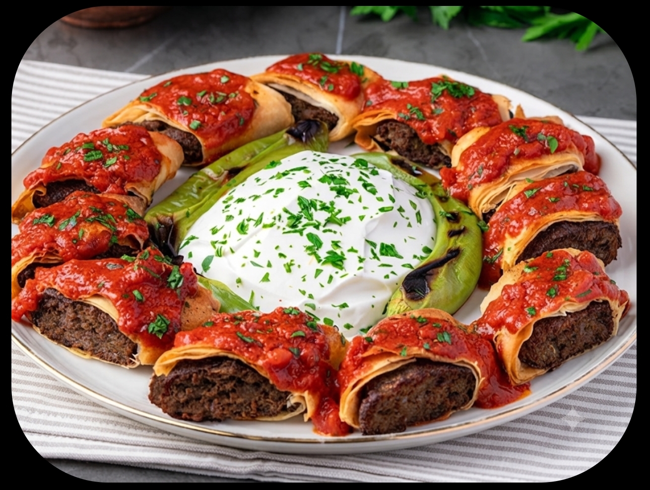 Yoğurtlu ve soslu beyti kebap tabağı